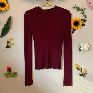 Hippie Rose Mock Neck Burgundy Long Sleeve Shirt